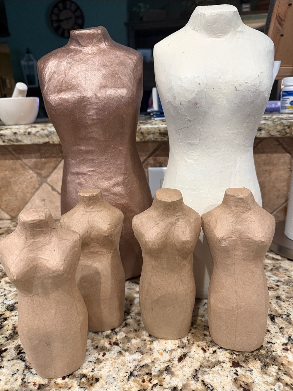 Set of 6 Paper Mache’ Dress forms for Jewelry Display